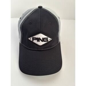 PING Diamond Patch GOLF Baseball Hat White Black & Gray A-Flex Small Medium‎